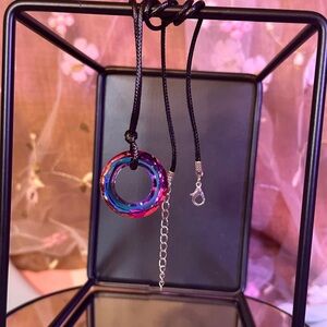 Necklace with Iridescent Cut Ring Appx 1.25 Inch Violet Blue